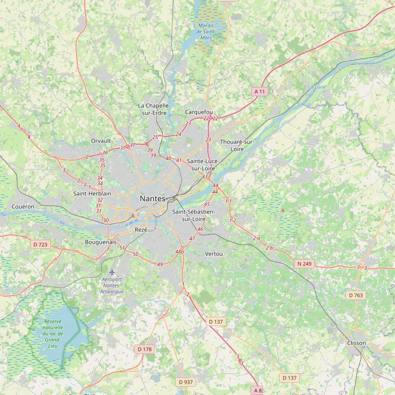 Carte de Nantes et sa périphérie — secteur d'intervention de Dépann'Express